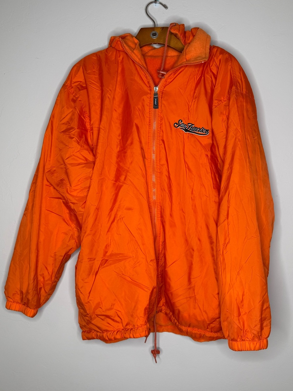 Vintage 80s Knap Outerwear fleece lined windbreaker San Francisco Large Orange